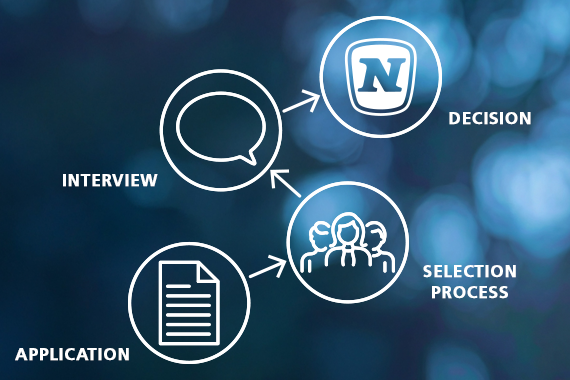 Graphic Design of blue logos linked with arrows and light blue background