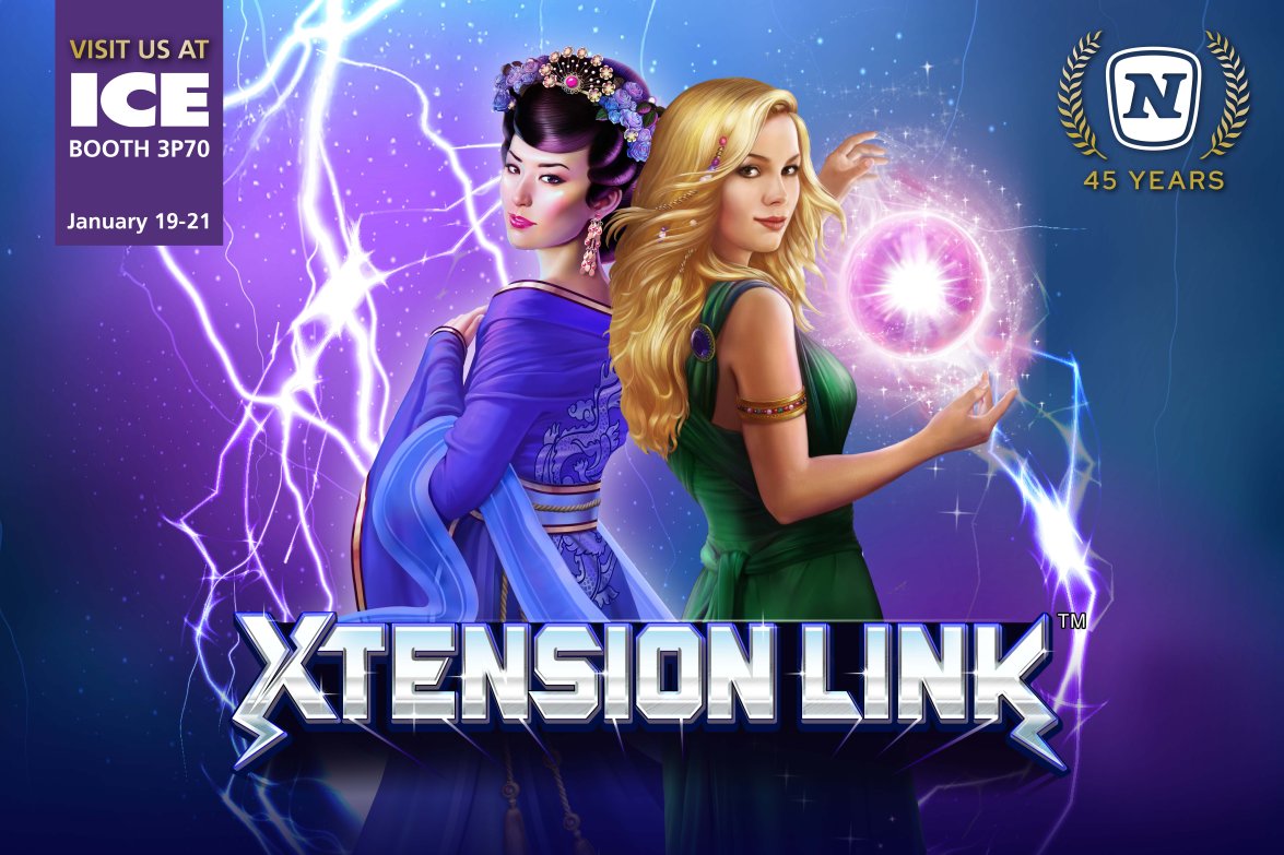 Banner mit zwei Charaktere vor einem Blitz mit dem Schriftzug Xtension Link